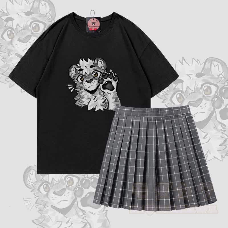 MODAKAWA X atka Tiger Paw Graphic 100% Baumwoll-T-Shirt und karierter Rock Zweiteiliges Set - Satz B - 5XL - image 2