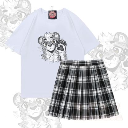 MODAKAWA X atka Tiger Paw Graphic 100% Baumwoll-T-Shirt und karierter Rock Zweiteiliges Set - Satz A - 5XL - image 1