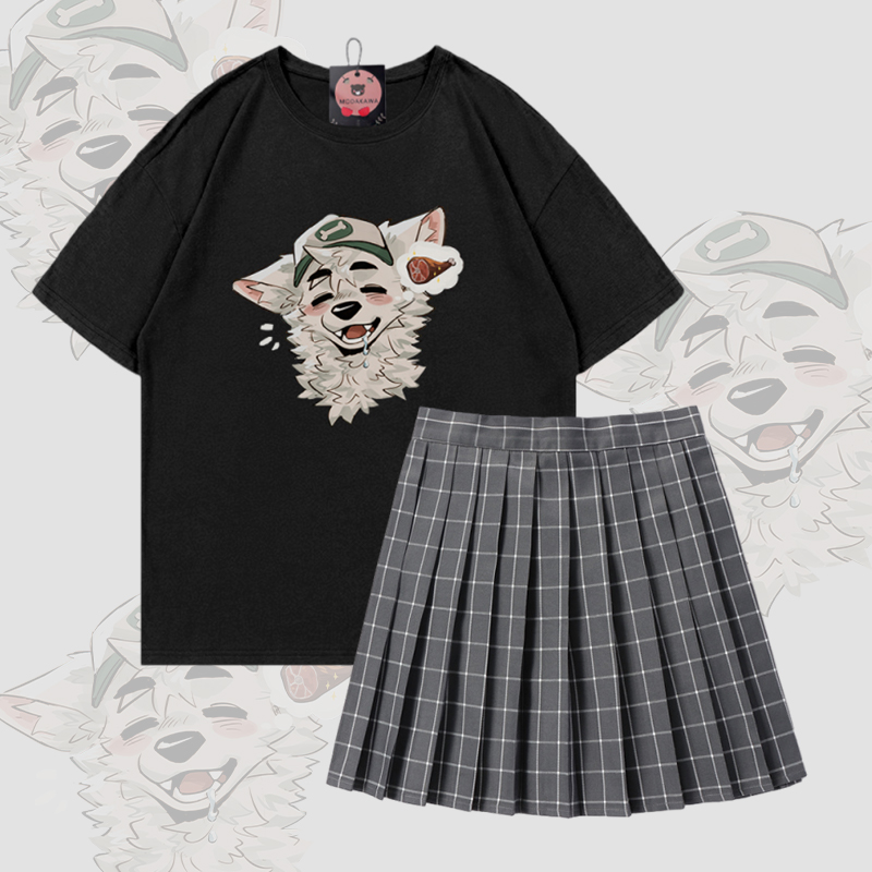 MODAKAWA X atka Fox Graphic 100% Baumwolle T-Shirt und karierter Rock Zweiteiliges Set - Set B - 5XL - image 2