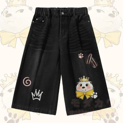 Biber-Grafik Modakawa Vintage Washed T-Shirt Jeansshorts passendes Outfit - Schwarze Shorts - 3XL - image 3