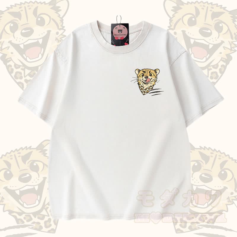 Modakawa Vintage-T-Shirt mit Leopardenmuster und passenden Jeansshorts - Weißes T-Shirt - 3XL - image 2