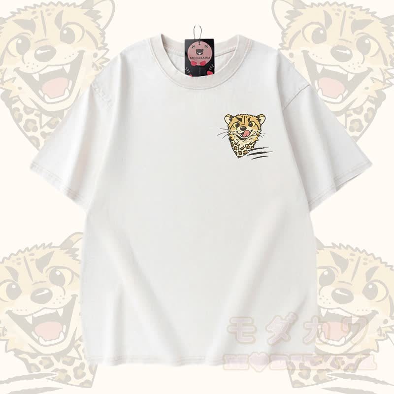 Modakawa Vintage-T-Shirt mit Leopardenmuster und passenden Jeansshorts - Weißes T-Shirt - 3XL - image 2