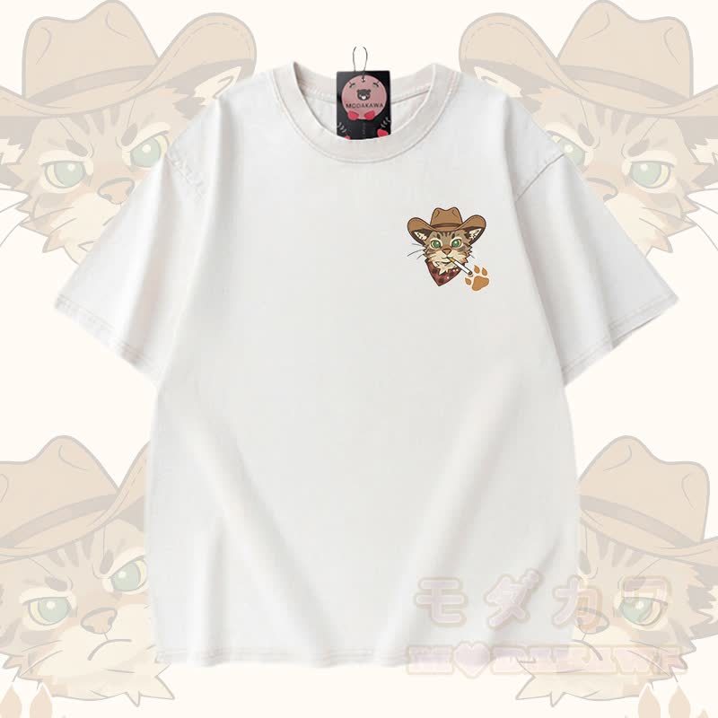 Modakawa Vintage-T-Shirt mit Katzenmotiv und passenden Jeansshorts - Weißes T-Shirt - 3XL - image 2