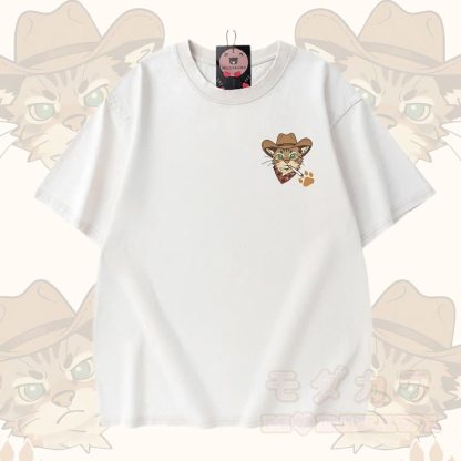 Modakawa Vintage-T-Shirt mit Katzenmotiv und passenden Jeansshorts - Weißes T-Shirt - 3XL - image 2
