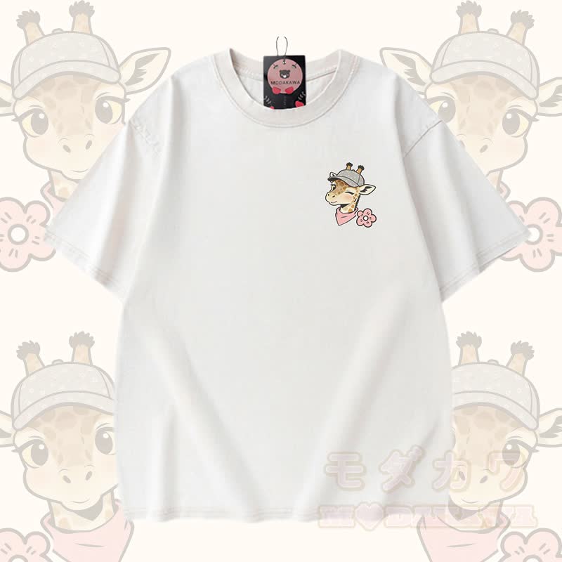 Giraffen-Modakawa Vintage-T-Shirt, Jeansshorts, passendes Outfit - Weißes T-Shirt - 3XL - image 2