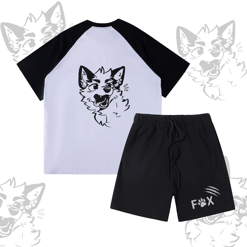 MODAKAWA X atka Fox Graphic Farben Block Pocket T-Shirt Shorts passendes Outfit - Set A - XL - image 1