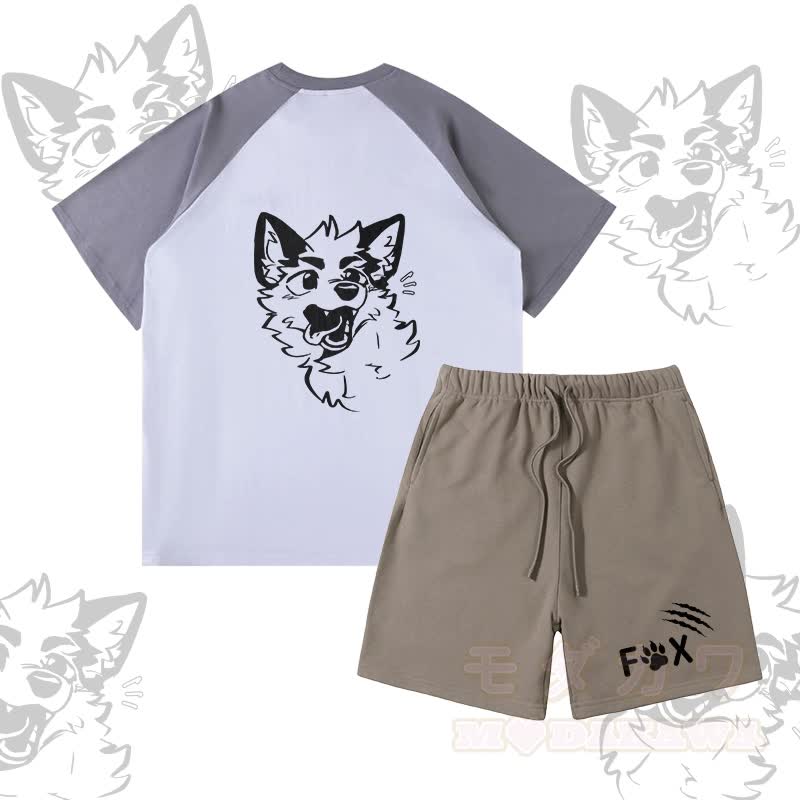 MODAKAWA X atka Fox Graphic Farben Block Pocket T-Shirt Shorts passendes Outfit - Satz B - XL - image 2