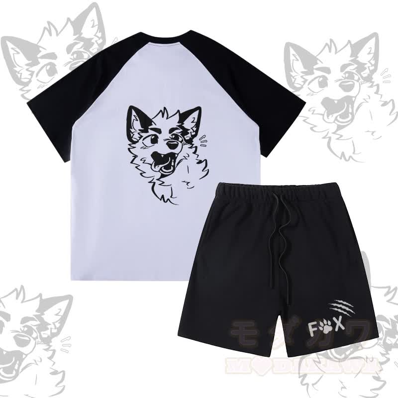 MODAKAWA X atka Fox Graphic Farben Block Pocket T-Shirt Shorts passendes Outfit - Satz A - XL - image 1