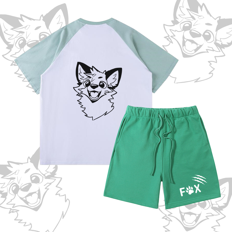 MODAKAWA X atka Happy Fox Graphic Farben Block Pocket T-Shirt Shorts passendes Outfit - Set A - XL - image 1