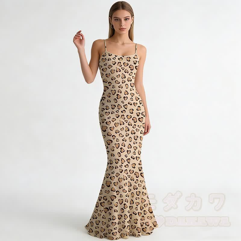 Maxikleid im Meerjungfrauenstil mit Leopardenmuster, Spaghettiträgern und Leopardenmuster - Leopardenmuster - 5XL - image 2