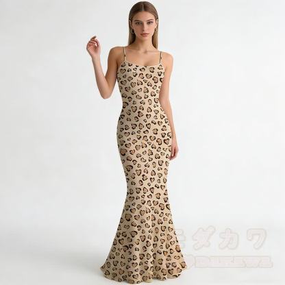 Maxikleid im Meerjungfrauenstil mit Leopardenmuster, Spaghettiträgern und Leopardenmuster - Leopardenmuster - 5XL - image 2