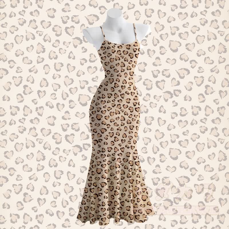 Maxikleid im Meerjungfrauenstil mit Leopardenmuster, Spaghettiträgern und Leopardenmuster - image 1