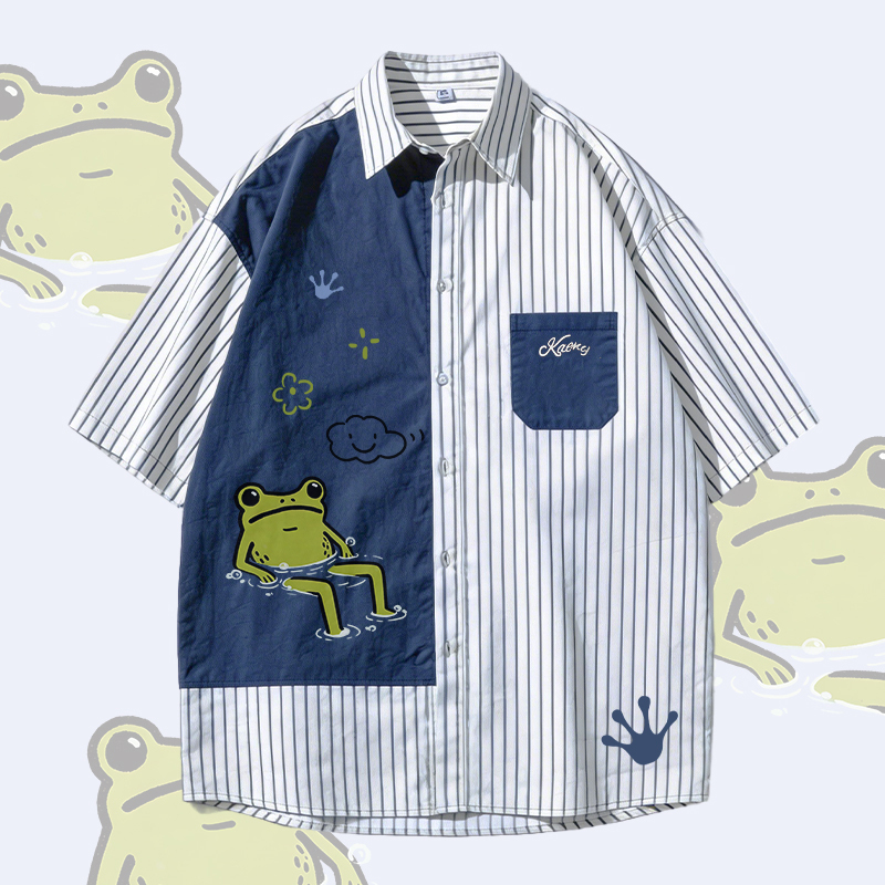 Modakawa Oversize-Shirt mit lustigem Froschmotiv, Farben - Blue - 3XL - image 1