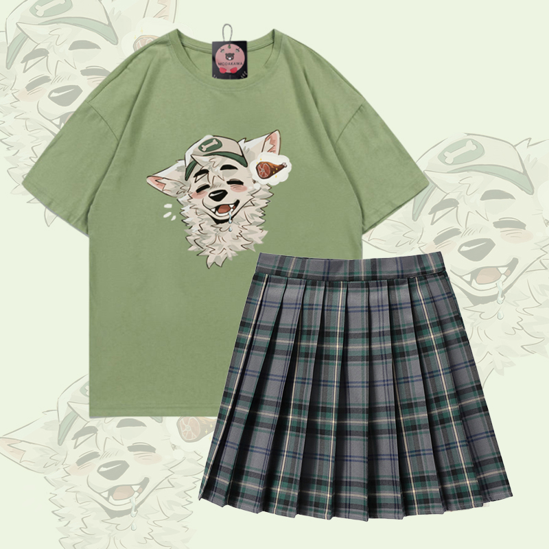 MODAKAWA X atka Fox Graphic 100% Baumwolle T-Shirt und karierter Rock Zweiteiliges Set - Set A - 5XL - image 1