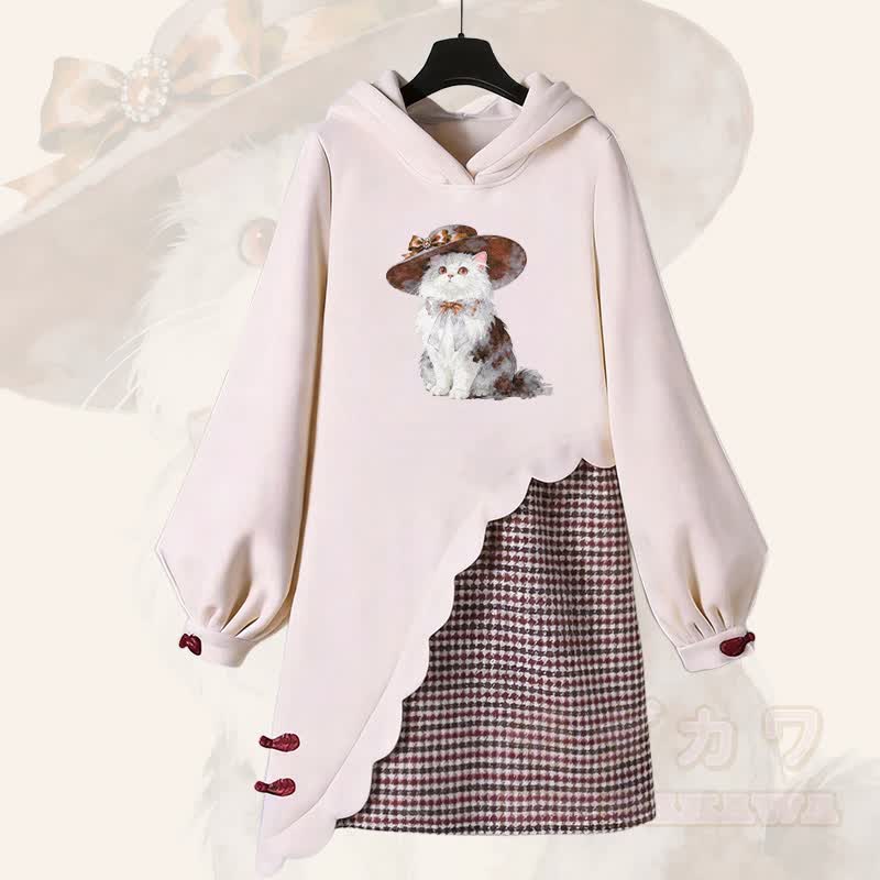 Vintage Kapuzenpullover-Kleid mit Katzenmotiv und Modakawa-Schnalle - Rosa - 3XL - image 2