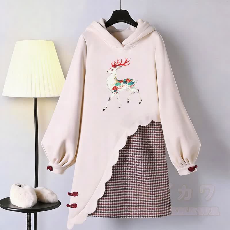 Vintage Kapuzenpullover-Kleid mit Hirschmotiv, Modakawa-Schnalle - Rosa - 3XL - image 1