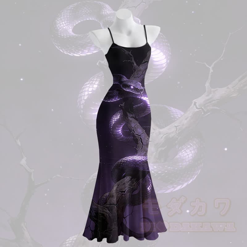 Maxikleid im Meerjungfrauenstil mit Schlangenmuster und Spaghettiträgern - image 1
