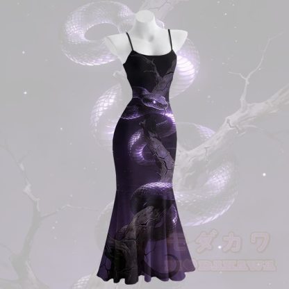 Maxikleid im Meerjungfrauenstil mit Schlangenmuster und Spaghettiträgern - image 1