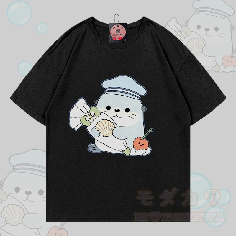 Modakawa T-Shirt mit Siegelmotiv aus 100 % Baumwolle - Schwarz - 5XL - image 3