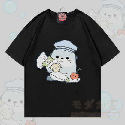 Modakawa T-Shirt mit Siegelmotiv aus 100 % Baumwolle - Schwarz - 5XL - image 3