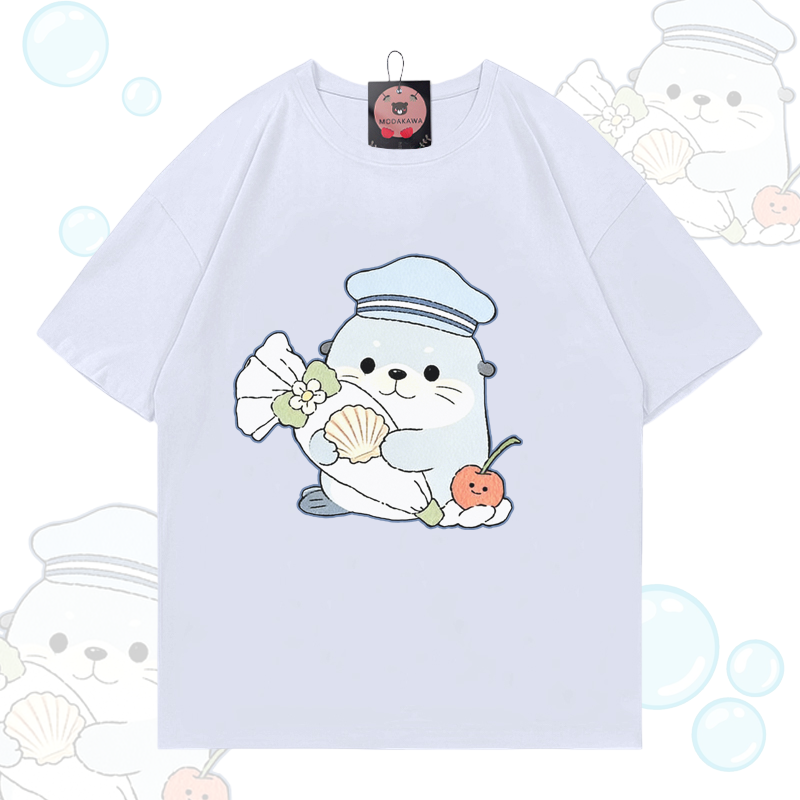 Modakawa T-Shirt mit Siegelmotiv aus 100 % Baumwolle - White - 5XL - image 2