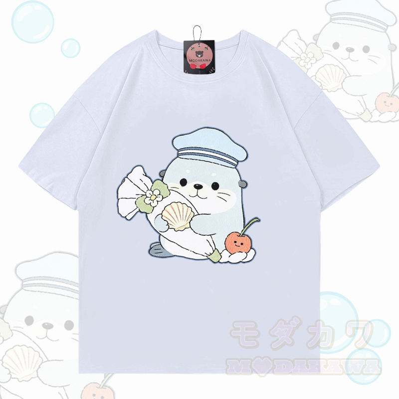 Modakawa T-Shirt mit Siegelmotiv aus 100 % Baumwolle - Weiß - 5XL - image 2