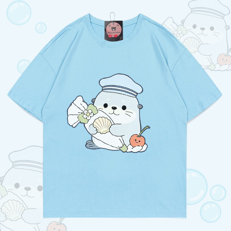 Modakawa T-Shirt mit Siegelmotiv aus 100 % Baumwolle - Sky Blue - 5XL - image 1