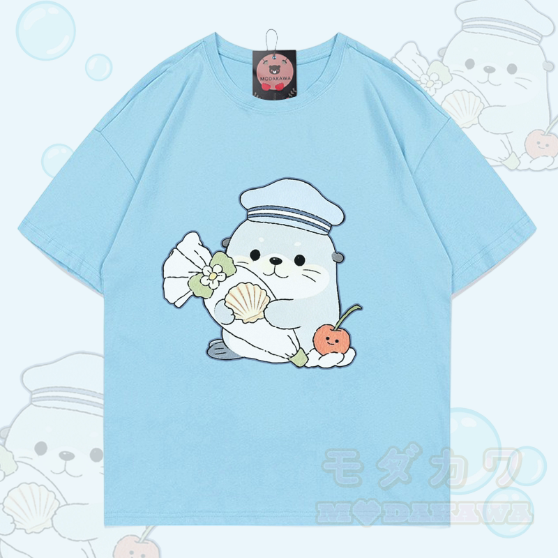 Modakawa T-Shirt mit Siegelmotiv aus 100 % Baumwolle - Himmelblau - 5XL - image 1