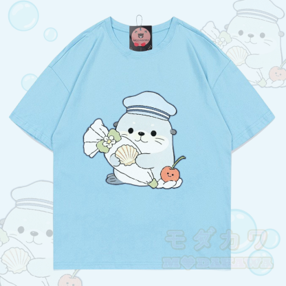 Modakawa T-Shirt mit Siegelmotiv aus 100 % Baumwolle - Himmelblau - 5XL - image 1