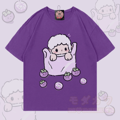Modakawa T-Shirt aus 100 % Baumwolle mit Schaf- und Blaubeermotiv - Lila - 5XL - image 2