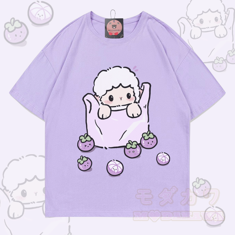 Modakawa T-Shirt aus 100 % Baumwolle mit Schaf- und Blaubeermotiv - Hellviolett - 5XL - image 1