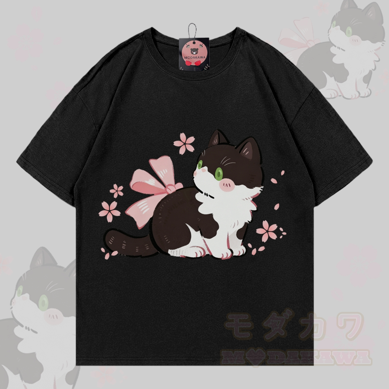 Modakawa T-Shirt mit Katzenmotiv aus 100 % Baumwolle - Schwarz - 5XL - image 3
