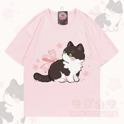 Modakawa T-Shirt mit Katzenmotiv aus 100 % Baumwolle - Hellrosa - 5XL - image 1