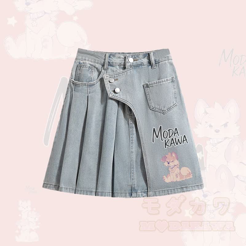 MODAKAWA X popipeko Oversized Button Up Shirt und Asymmetrischer Jeans-Plisseerock, passendes Outfit - Blauer Rock - XL - image 3