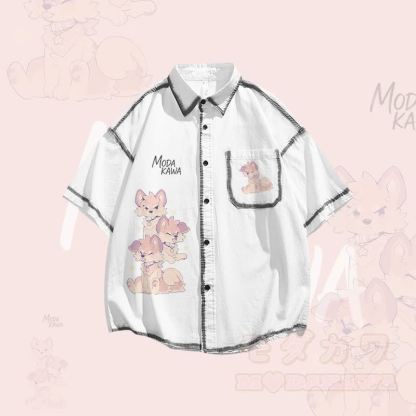 MODAKAWA X popipeko Oversized Button Up Shirt und Asymmetrischer Jeans-Plisseerock, passendes Outfit - Weißes Hemd - XL - image 2