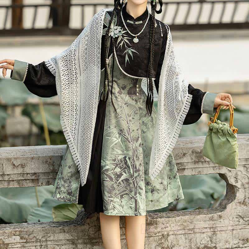 Vintage-Strickschal mit offenem Strickmuster, 3D-Schmetterlingsquasten-Top, Bambus-Grafik-Unterkleid, passendes Outfit - image 2
