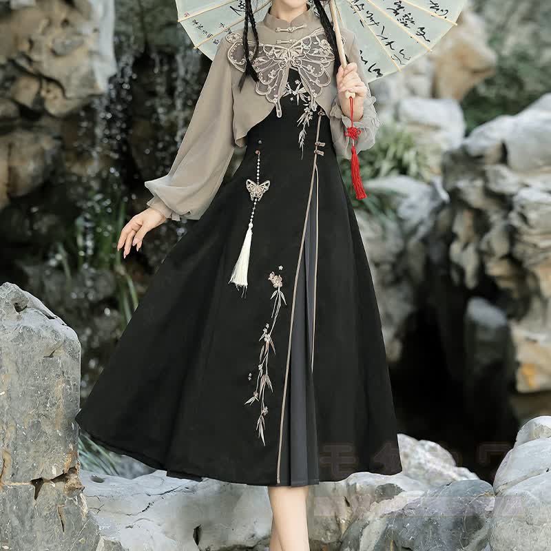 Vintage-Top mit Schnalle, besticktes Unterkleid mit Blumenmuster, passendes Outfit - image 5