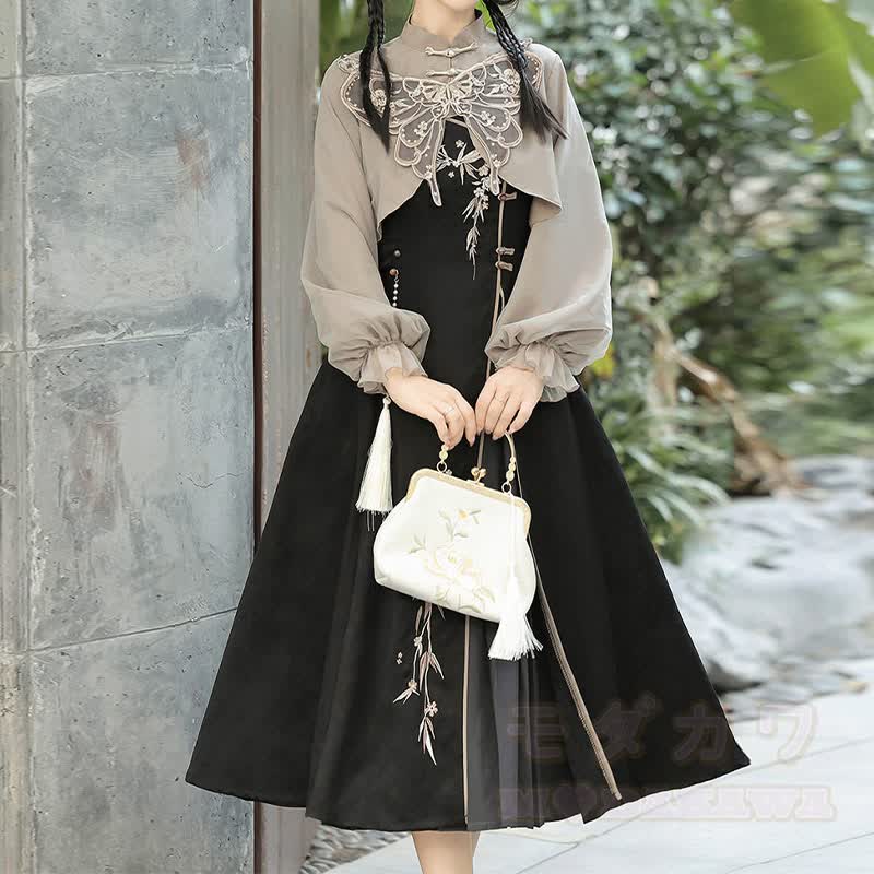 Vintage-Top mit Schnalle, besticktes Unterkleid mit Blumenmuster, passendes Outfit - image 2