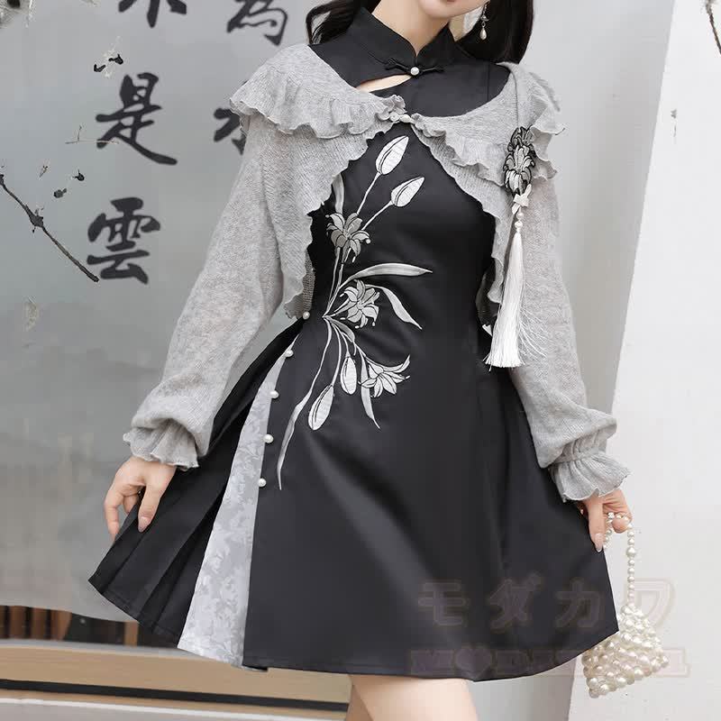 Vintage-Unterkleid mit Quasten, Blumenstickerei und zweiteiligem Set - Satz - L - image 2