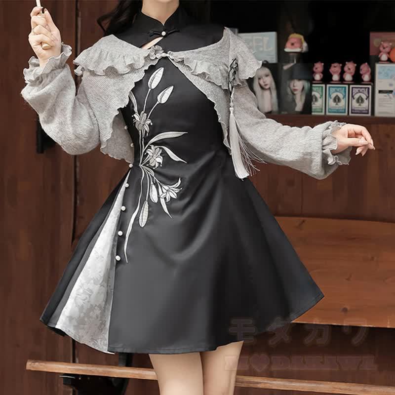 Vintage-Unterkleid mit Quasten, Blumenstickerei und zweiteiligem Set - image 3