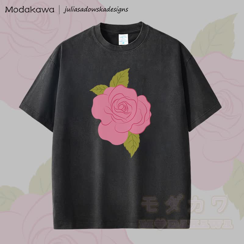 MODAKAWA X juliasadowskadesigns Rose Graphic Unisex Dopamine Vintage Washed T-Shirt - Schwarz - 2XL - image 3