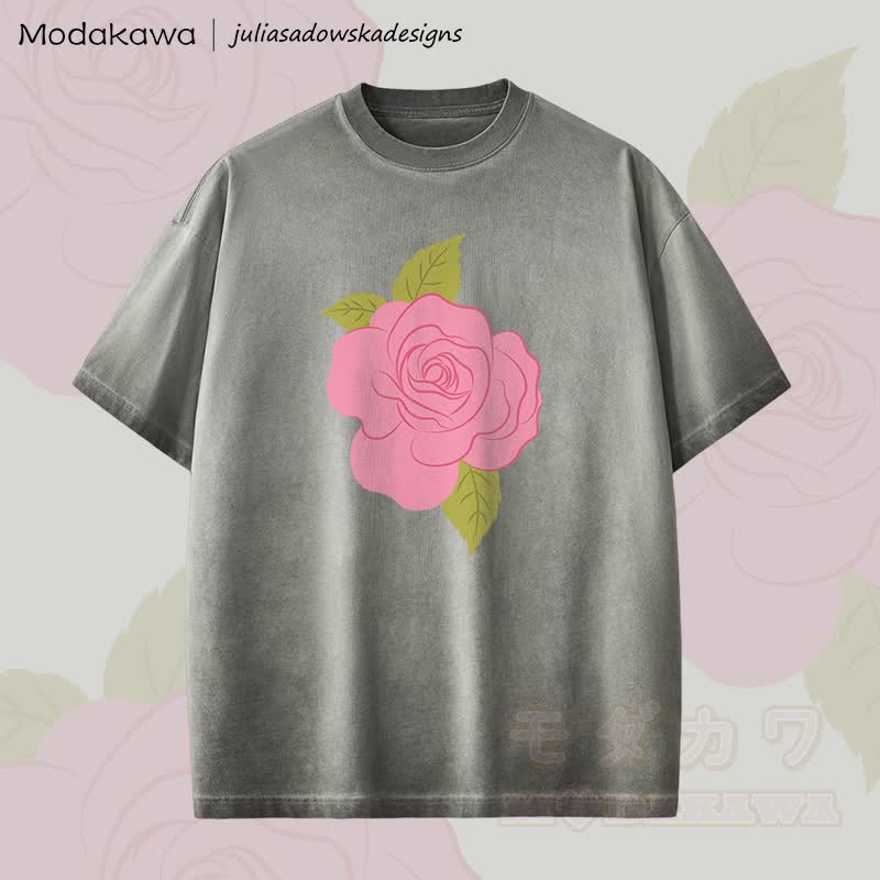 MODAKAWA X juliasadowskadesigns Rose Graphic Unisex Dopamine Vintage Washed T-Shirt - Grau - 2XL - image 2