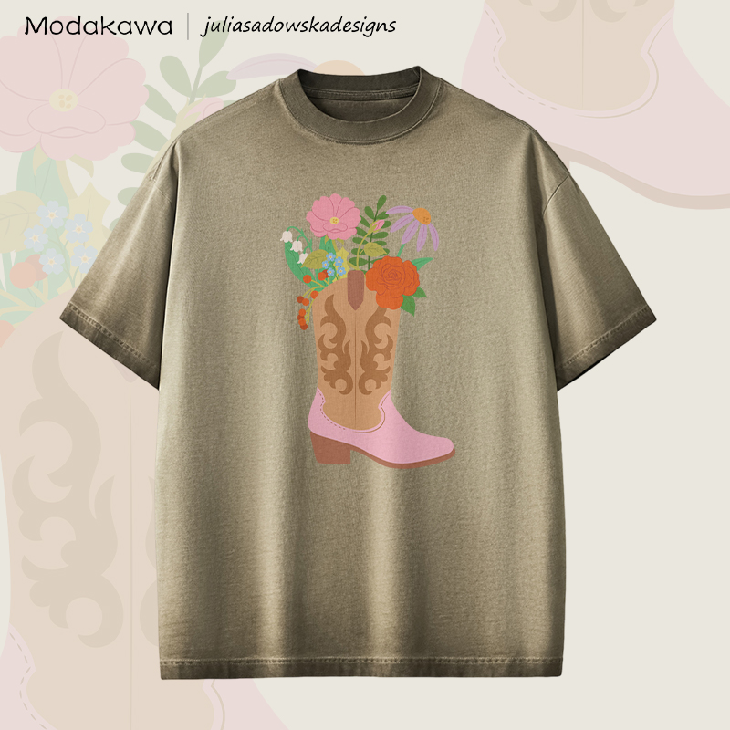 MODAKAWA X juliasadowskadesigns Shose Flower Graphic Unisex Dopamine Vintage Washed T-Shirt - Brown - 2XL - image 1