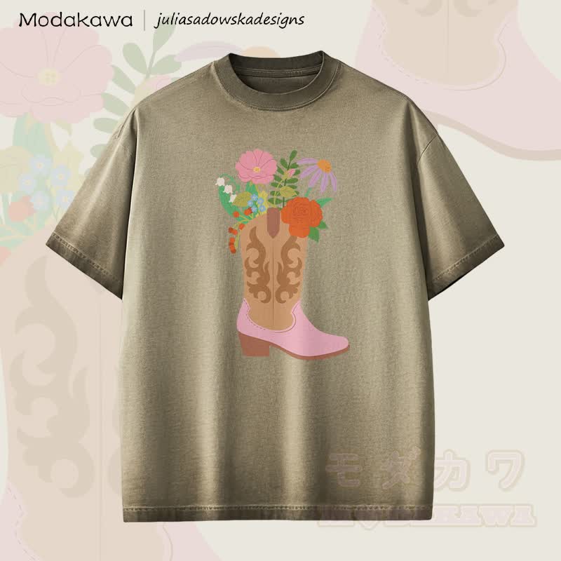 MODAKAWA X juliasadowskadesigns Shose Flower Graphic Unisex Dopamine Vintage Washed T-Shirt - Braun - 2XL - image 1
