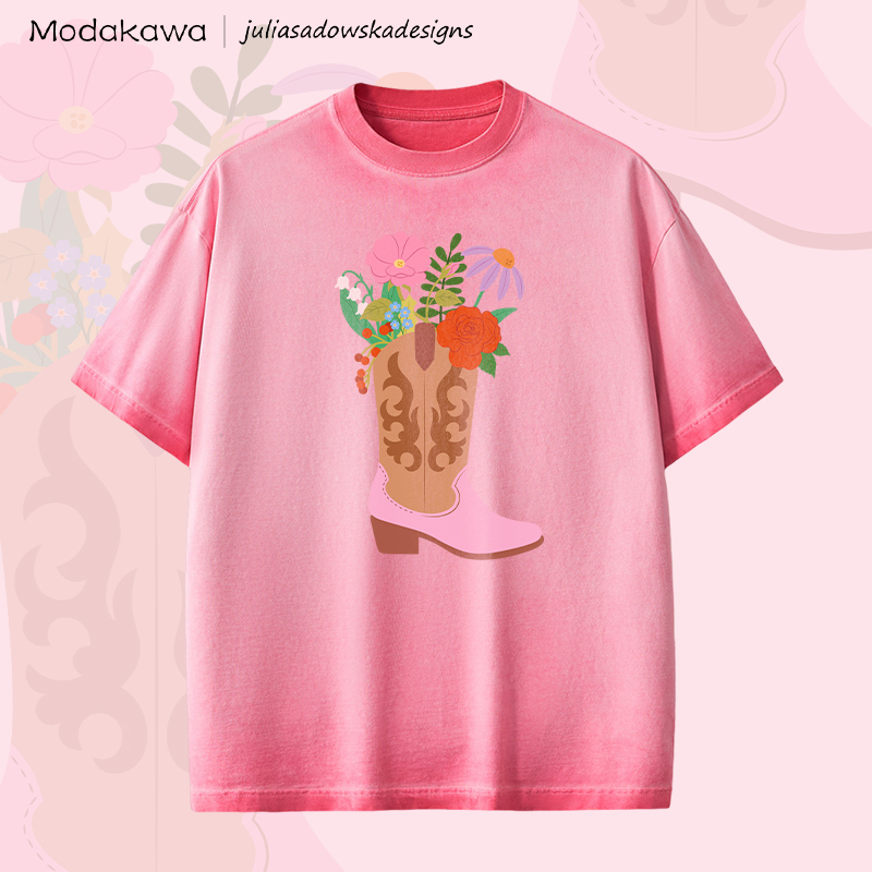 MODAKAWA X juliasadowskadesigns Shose Flower Graphic Unisex Dopamine Vintage Washed T-Shirt - Pink - 2XL - image 2