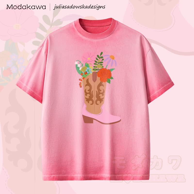 MODAKAWA X juliasadowskadesigns Shose Flower Graphic Unisex Dopamine Vintage Washed T-Shirt - Rosa - 2XL - image 2