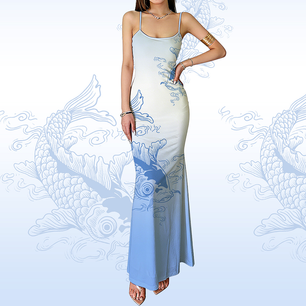 Koi-Fisch-Grafik Modakawa Gradient Slip Dress - image 1