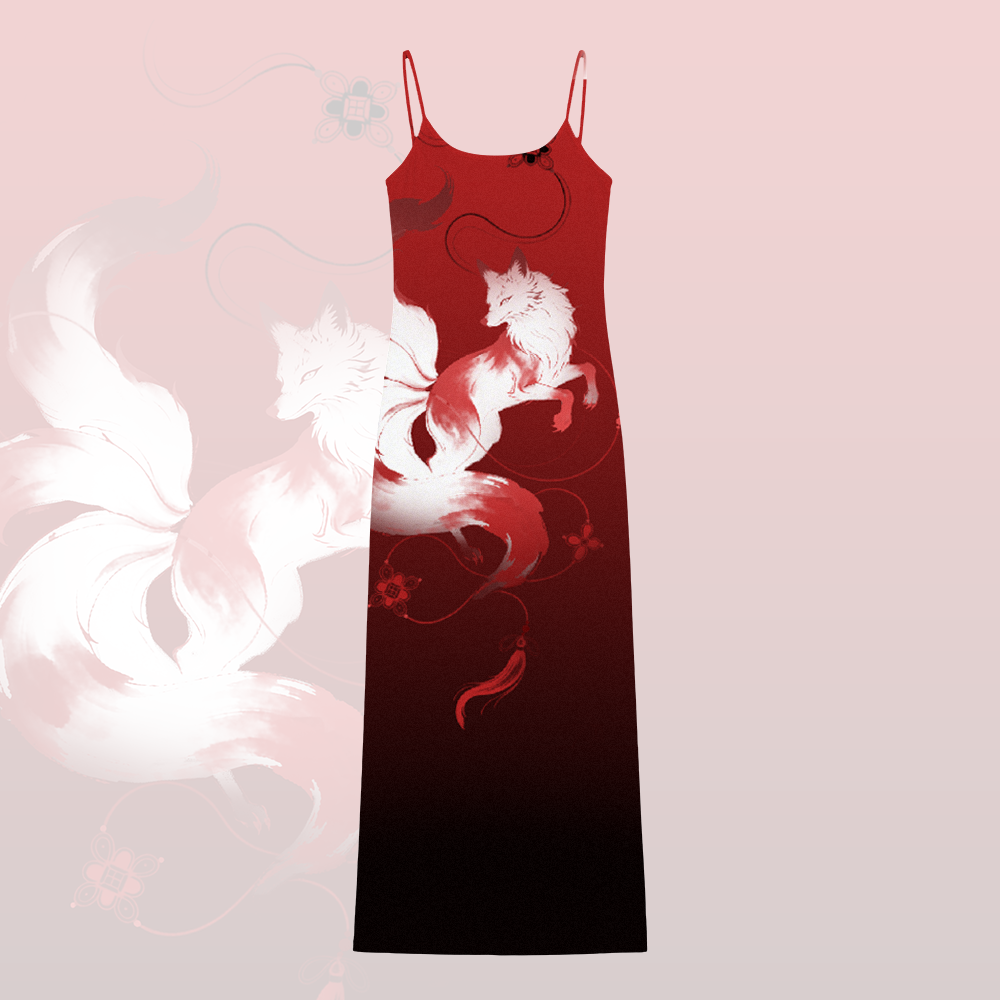 Neunschwänziger Fuchs Grafik Modakawa Gradient Slip Dress - Red B - 5XL - image 3
