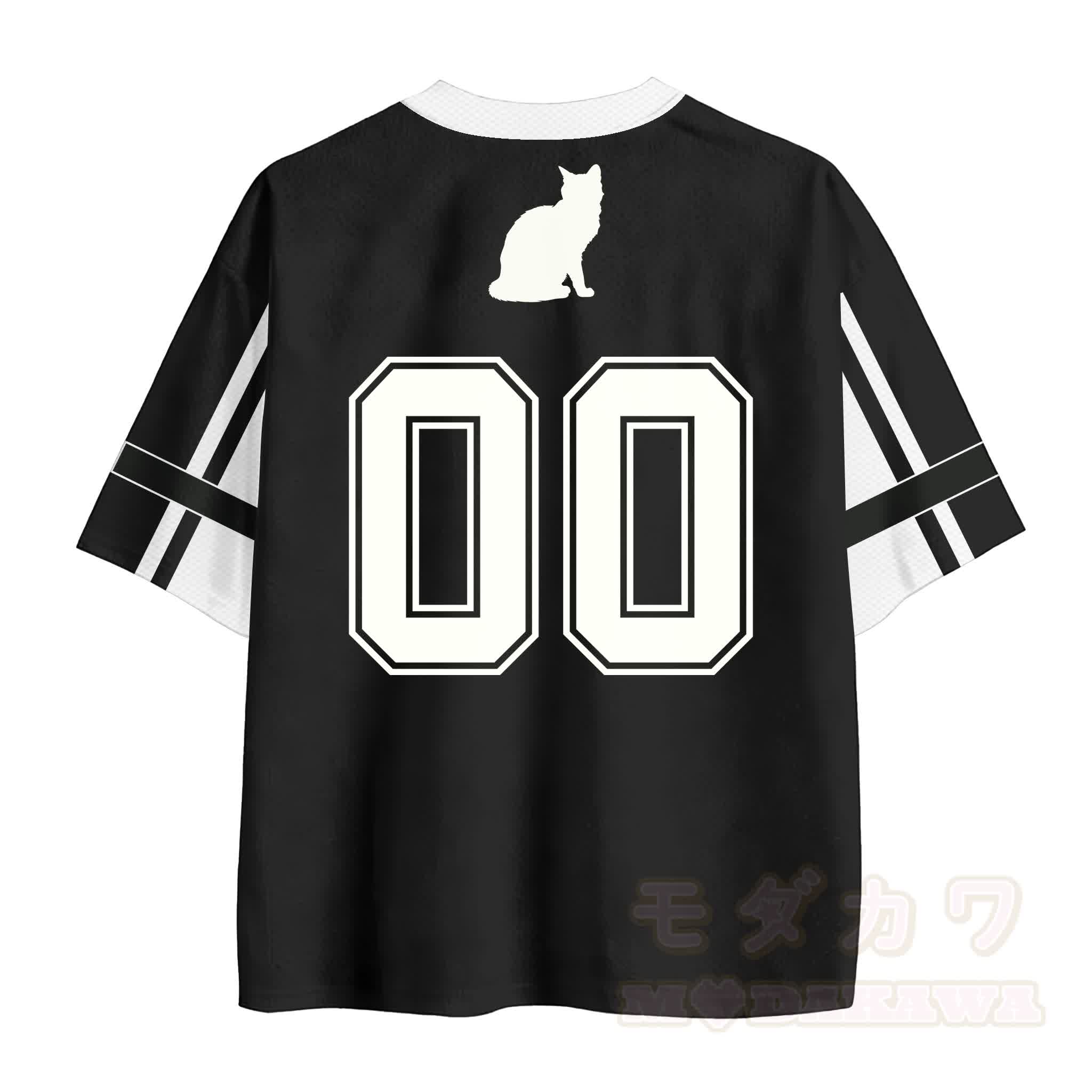 Modakawa Vintage Mesh Jersey Jersey T-Shirt mit schwarzer Katzennummer - image 3