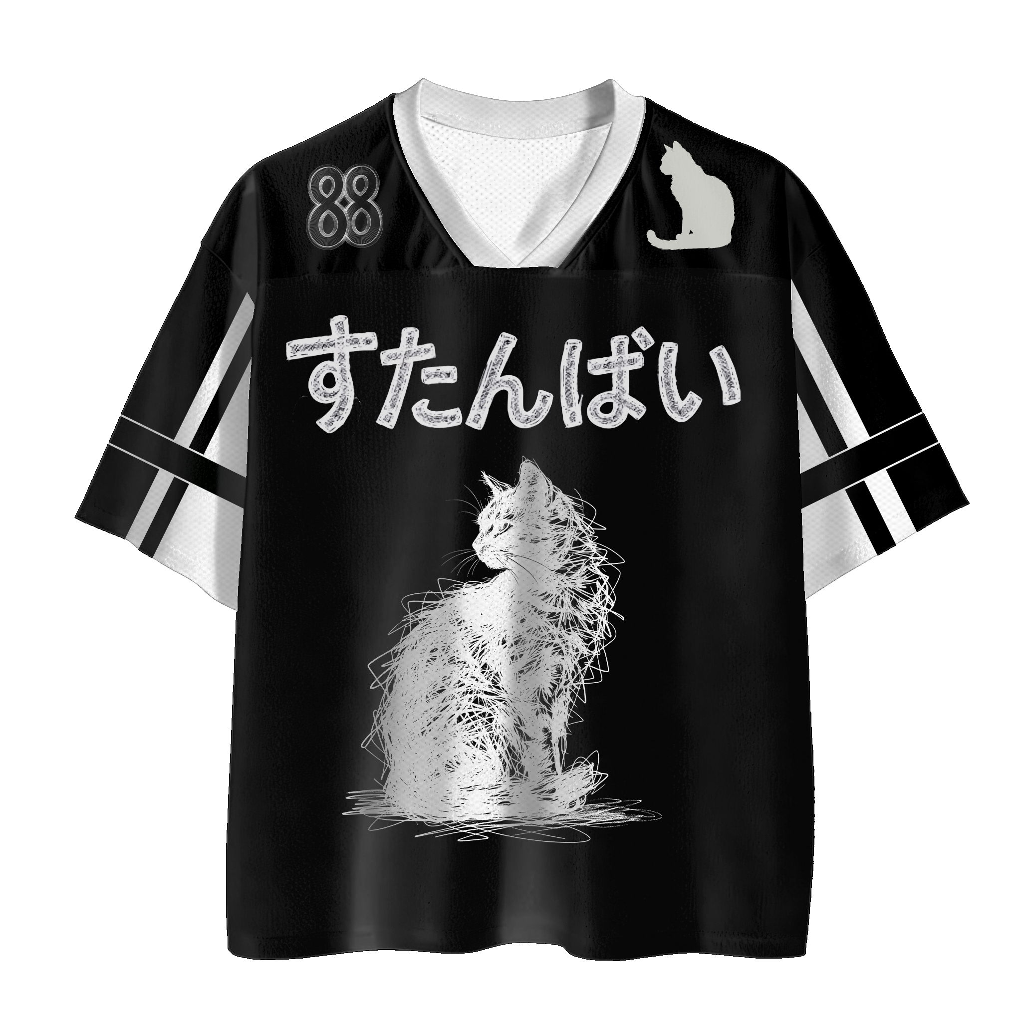 Modakawa Vintage Mesh Jersey T-Shirt mit schwarzer Katzennummer - Black - 4XL - image 2